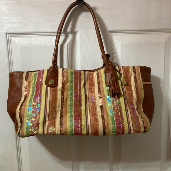 Sigrid Olsen Handbags - Sigrid Olsen Multicolor Striped Tote with Sequins